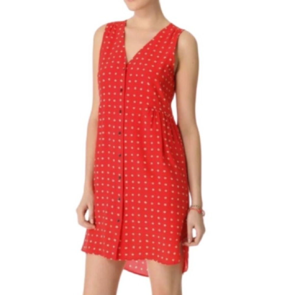 Madewell 100% Silk Red Polka Dot Sleeveless Dress women’s size large